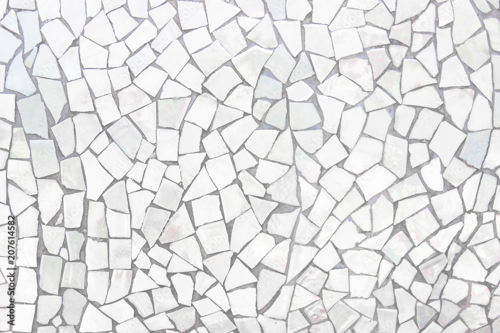 Broken tiles mosaic seamless pattern. White and Grey the tile wall high resolution real photo or brick seamless and texture interior background. - obrazy, fototapety, plakaty 