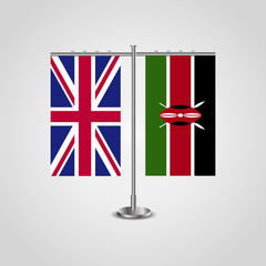 Table stand with flags of United Kingdom and Kenya.Two flag. Flag pole. Symbolizing the cooperation between the two countries. Table flags