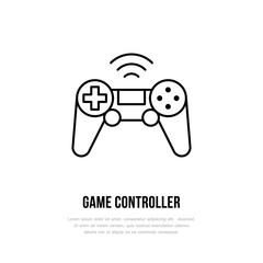 Game controller flat line icon. Gaming sign, vector illustration of gamepad. Thin linear logo for technology store.