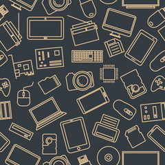 Fototapete - Seamless pattern from a set of computer and gadget icons, vector illustration.