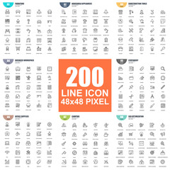 Wall Mural - Simple set of vector thin line icons. Linear pictogram pack. 48x48 Pixel Perfect.