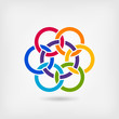 seven interlocked circles in rainbow colors