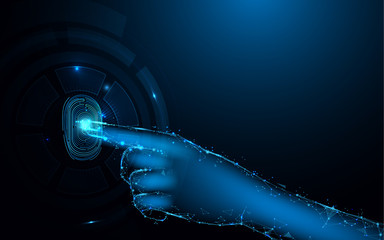 Poster - fingerprint scan and hand with digital conceptual technology security background