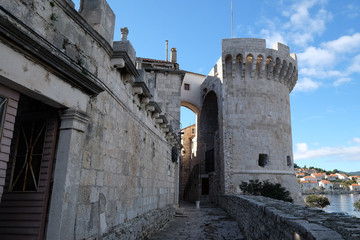 Poster - One of the towers in the ancient city wall of the historic city Korcula at the island Korcula in Croatia