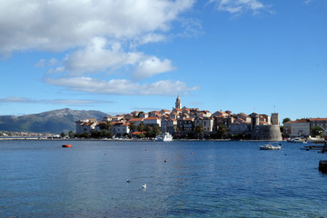 Wall Mural - Seafront view at picturesque medieval Dalmatian town Korcula, Croatian culture and historic destination.