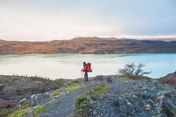 Man hiking in the sublime landscapes of Patagonia