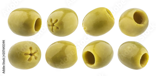 Plakat oliwki   kolekcja-oliwek-drylowanych-zielona-oliwka-na-bialym-tle-na-bialym-tle-ze-sciezka-przycinajaca