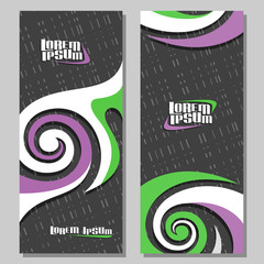 Wall Mural - Vector vertical futuristic Banners, 2 layouts for design flyers with spiral abstract pattern and copy space for advertising text, elegant mockup templates with waves background for presentation.