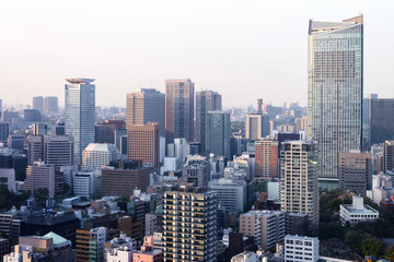  cityscape of tokyo city skyline in Aerial view with skyscraper, modern business office building with blue sky background in Tokyo metropolis city, Japan.