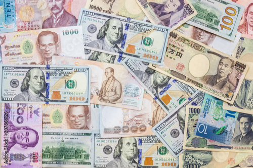 Various International Foreign Currency Banknotes Background Foreign Currency Banknotes Background