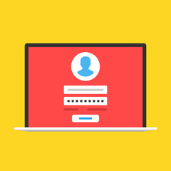 Poster - Laptop with login page on screen. Registration page. Modern flat design. Vector illustration