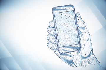 Poster - White polygonal hand with smartphone