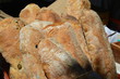 Rustic Artisan bread dusted in flower on bakery market stall.