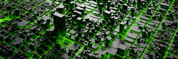 Poster - Techno mega city; urban and futuristic technology concepts, original 3d rendering