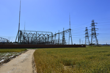 The power supply facilities of contour in the evening