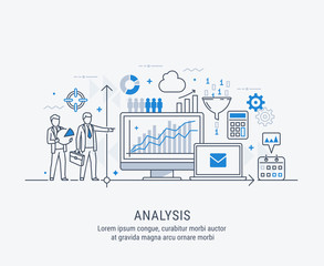 Fototapete - modern thin line design for analysis website banner. vector illustration concept for business analys