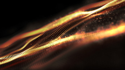 Fototapete - Futuristic gold digital abstract luxurious sparkling wave particles flow de-focus background