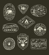 Collection of hand drawn adventure, camping, nature, travel emblems and patches