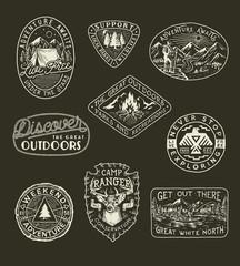 Wall Mural - collection of hand drawn adventure, camping, nature, travel emblems and patches