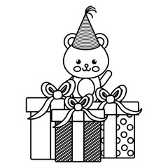 Wall Mural - cute bear teddy with gift boxes kawaii character vector illustration design