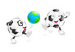 © wowow - Cute cartoon soccer ball kick a globe ball. Mascot character, World cup concept. Illustration isolated on white background.