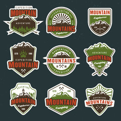 mountain travel vector colored emblems or badges