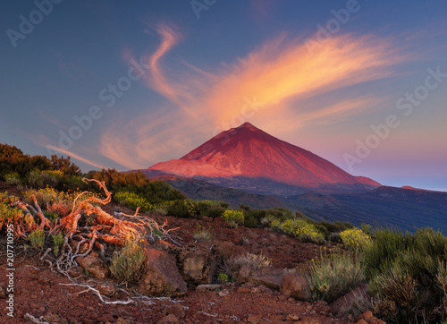 Fotografía Teide volcano in Tenerife in the light of the rising sun.