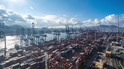 Wall Mural - timelapse of busy international port in hongkong china