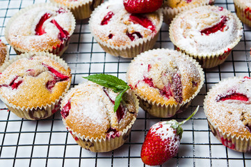 Wall Mural - Homemade strawberry fruit muffins