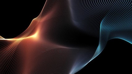 Poster - abstract loopable blue and gold cg motion waving dots texture with glowing defocused particles. cybe