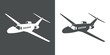 Icono plano avión de negocios espacio negativo en gris y blanco