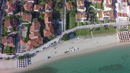 Sticker - Aerial view of Pefkochori beach, Kassandra peninsula, Greece, raw, 4K