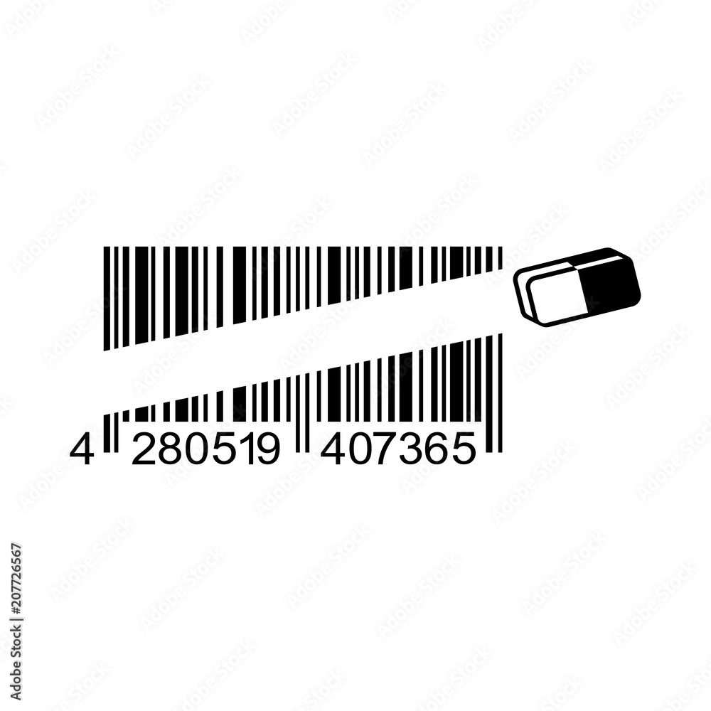 Icono plano codigo de barras con borrador en color negro Stock Vector |  Adobe Stock, image size:1000x1000