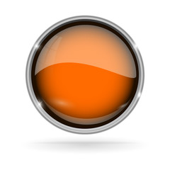 Wall Mural - orange button with chrome frame. round glass shiny 3d icon