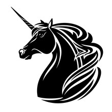 Unicorn Horse Head Design - Black And White Magical Animal Vector Portrait