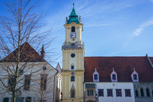 Old Town Hall and Jesuit Church in historic part of Bratislava city, Slovakia