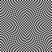 Abstract Vector Seamless Moire Pattern With Checkerboard. Monochrome Black And White Ornament