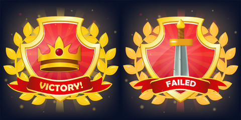 Shields with Victory and Failure Banner, Crown and Sword