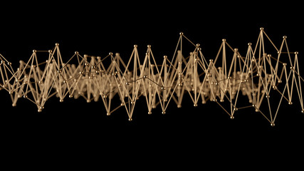 Plexus abstract background in empty space. Futuristic gold shape. Network concept. Modern design for banner, poster, placard. 3d render