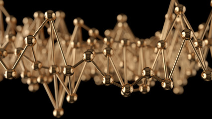 Plexus abstract background in empty space. Futuristic gold shape. Network concept. Modern design for banner, poster, placard. 3d render