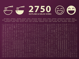 Poster - Set of 2750 Outline and Solid Icons on Dark Background . Vector Isolated Elements 