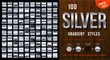 100 vector silver gradient styles. Metalness squares collection with contour. Silver background texture. Mega collection silvery gradient materials. EPS10