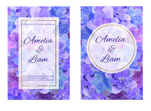 Wedding Invitation With Hydrangea Flowers In Watercolor Style