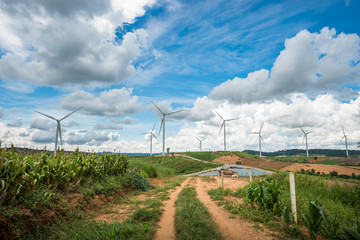 Wind turbine power generators on mountain