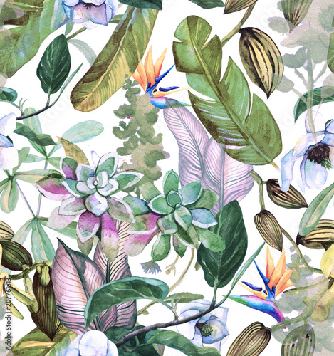 bezszwowy-akwarela-wzor-z-tropikalnymi-kwiatami-magnolia-sukulentem-waniliowa-orchidea-tropikalnymi-liscmi-liscmi-bananowymi