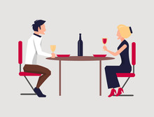 Couple Dining Together On Vector Illustration