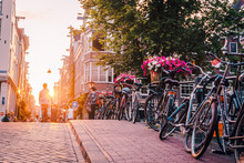 Sunset On The Streets And Canals Of Amsterdam
