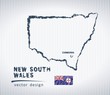 New South Wales vector chalk drawing map isolated on a white background