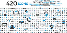 Black And Blue Web Business Technology Icons Set