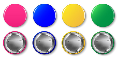 Wall Mural - pin button vector set. pink, magenta, yellow, green, blue circle pin buttons isolated on white backg